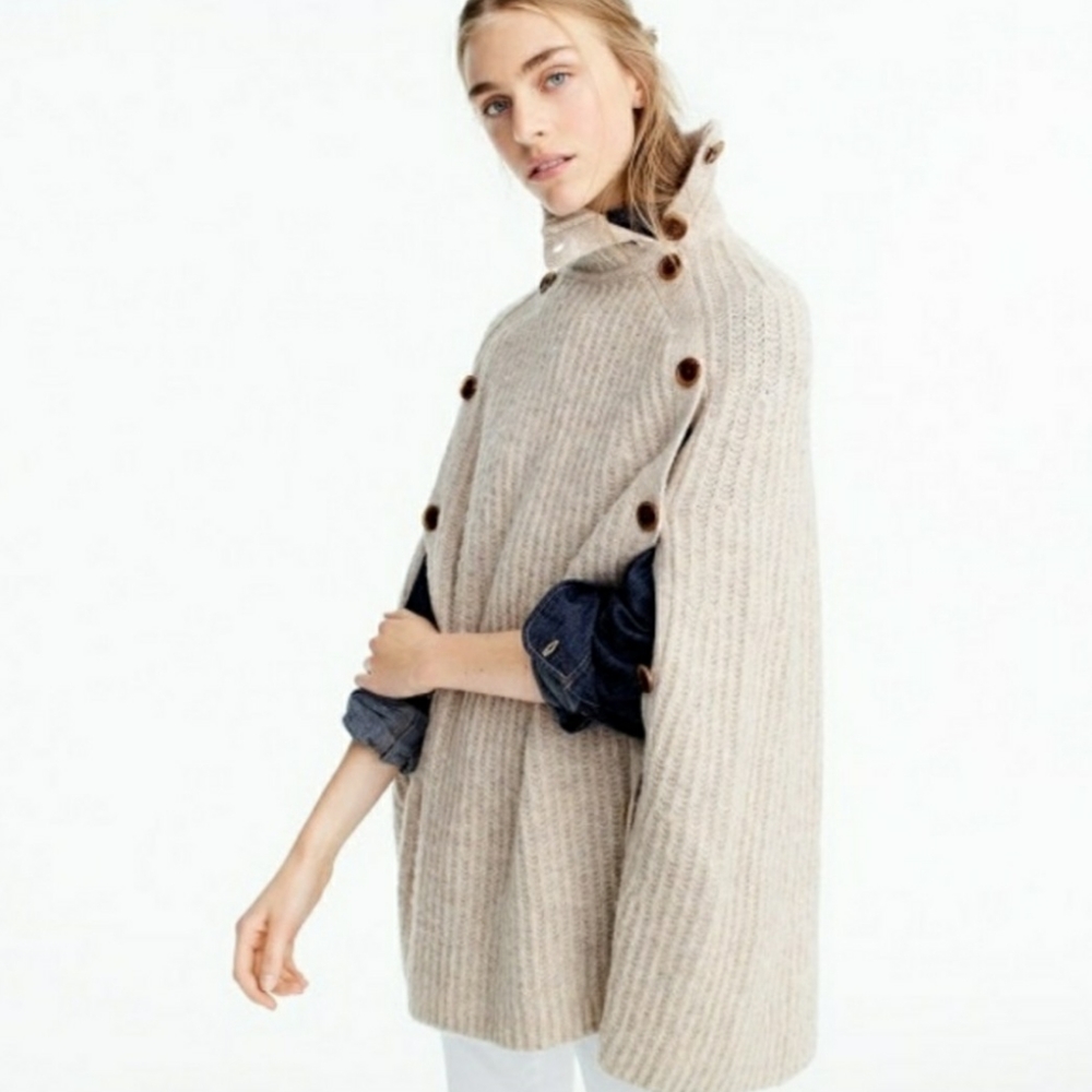J Crew Sweater Poncho, Oatmeal, L/XL